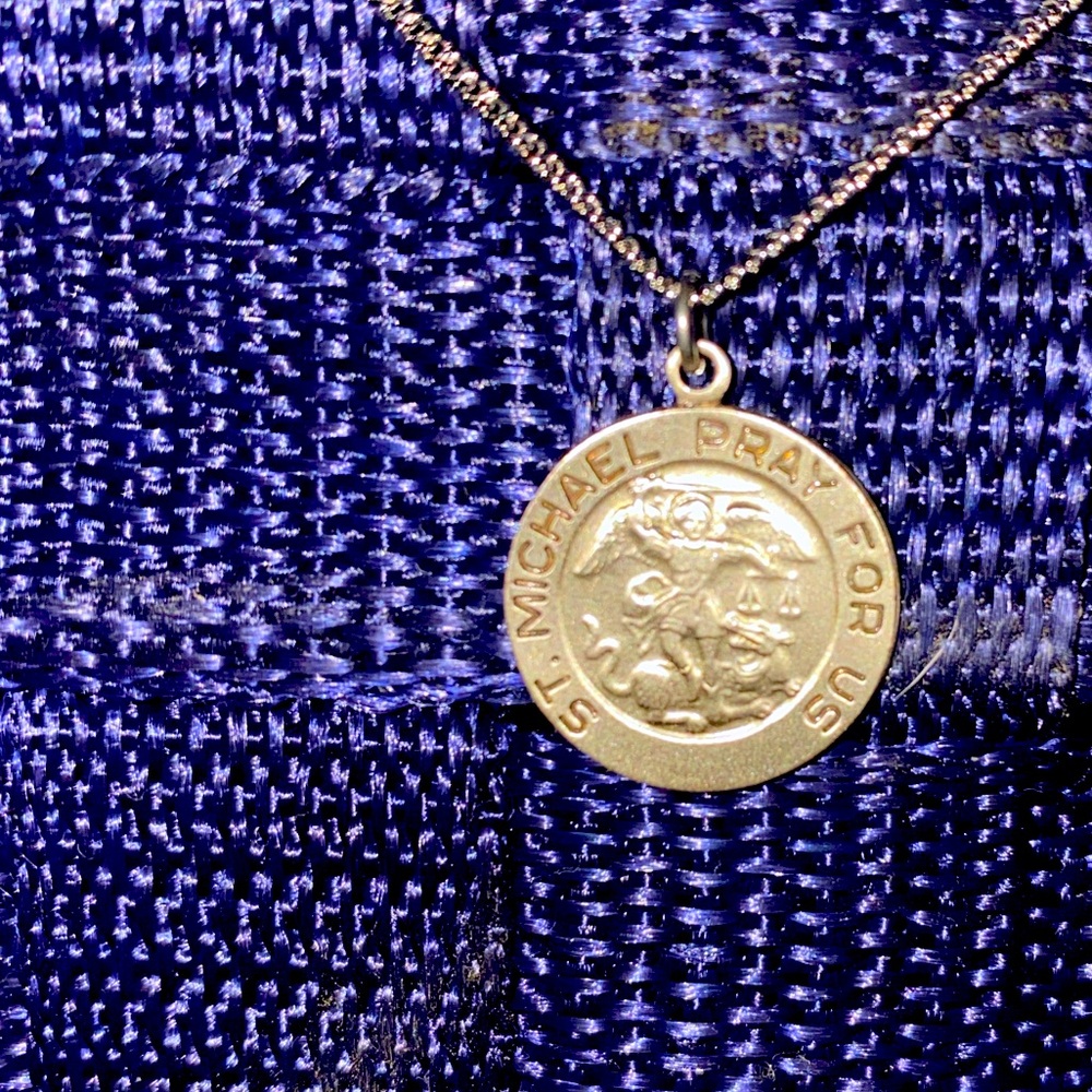 St Micheal Charm and Necklace